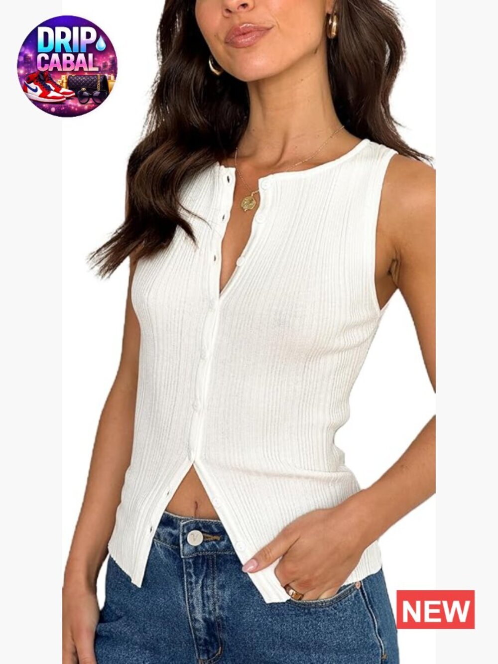 Women Button Down Knitted Vest Ribbed Tank Top Sleeveless Slim Fit Dressy Top